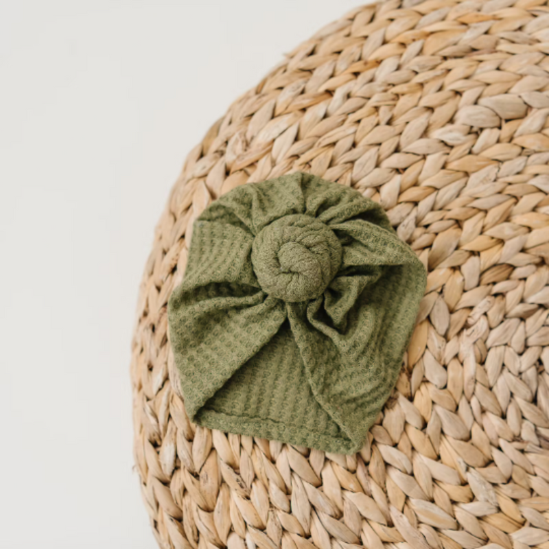Knotted Waffle Baby Turban - Olive by Golden Dot Lane Accessories Golden Dot Lane   