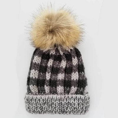 Buffalo Check Knit Hat - Grey by Huggalugs Accessories Huggalugs   
