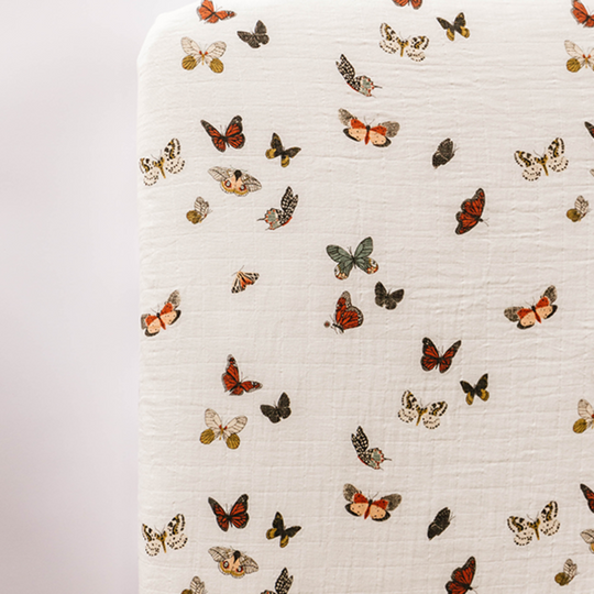 Cotton Muslin Crib Sheet - Butterfly Migration by Clementine Kids