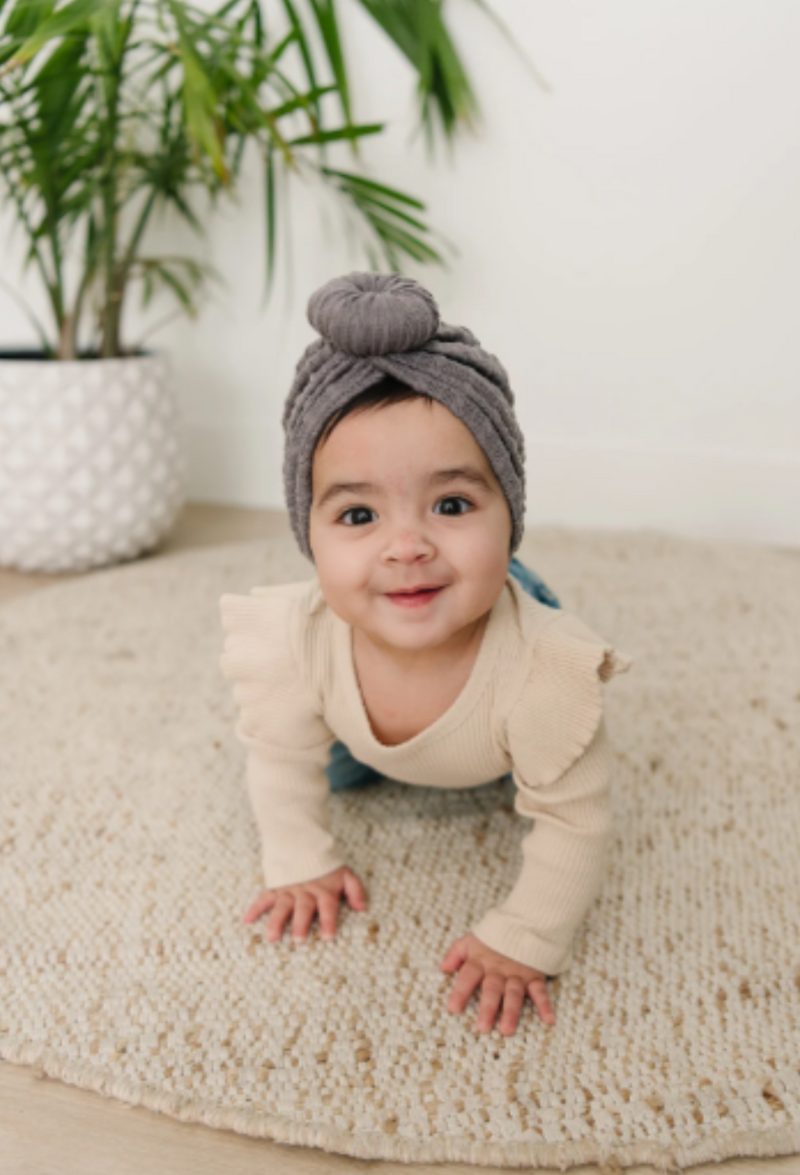 Cable Knit Bun Baby Turban - Grey by Golden Dot Lane Accessories Golden Dot Lane   