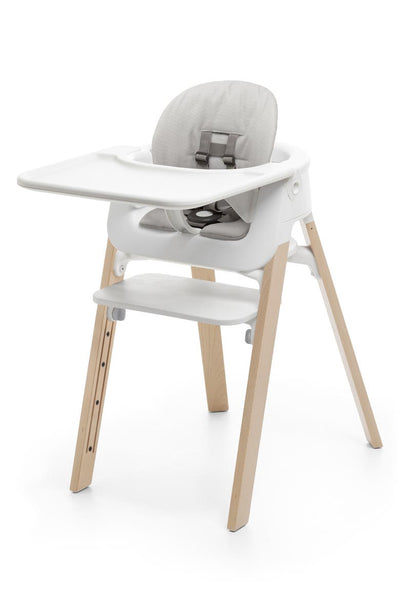 Steps High Chair Complete by Stokke Furniture Stokke Natural Legs with White Seat and Grey Cushion  