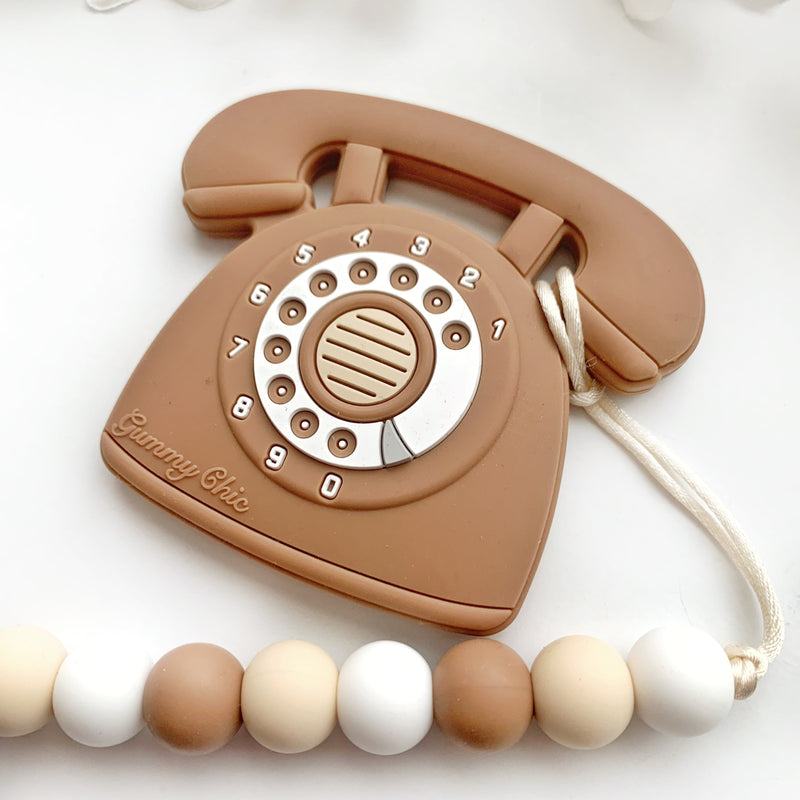 Rotary Dial Phone Teether with Clip - Camel by Gummy Chic Toys Gummy Chic   