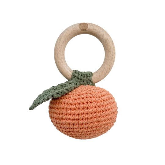 Cotton Crochet Rattle Teether - Orange by The Blueberry Hill