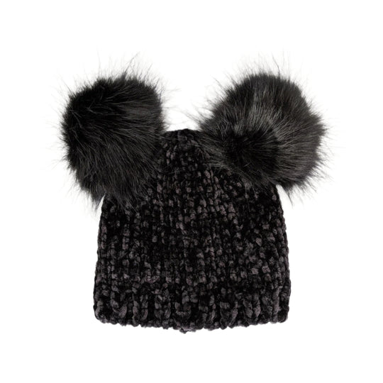 Chenille Double Pom Beanie Hat - Midnight by Huggalugs