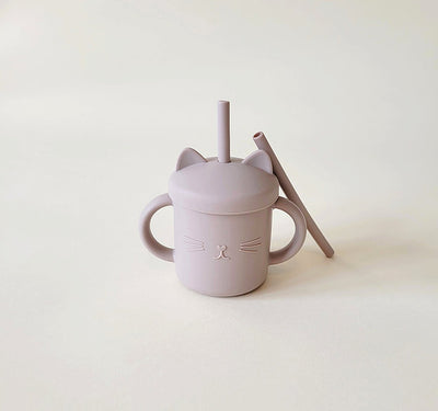 Meow Double Handle Straw Cup by Minito & Co. Nursing + Feeding Minito & Co. Warm Taupe  