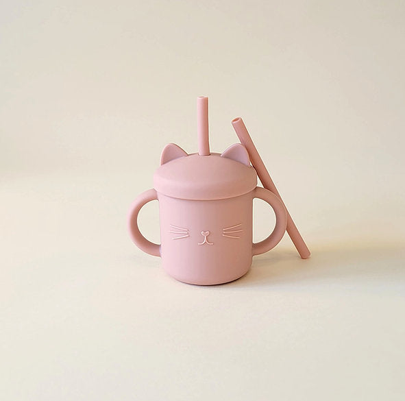 Meow Double Handle Straw Cup by Minito & Co. Nursing + Feeding Minito & Co. Rosewater  