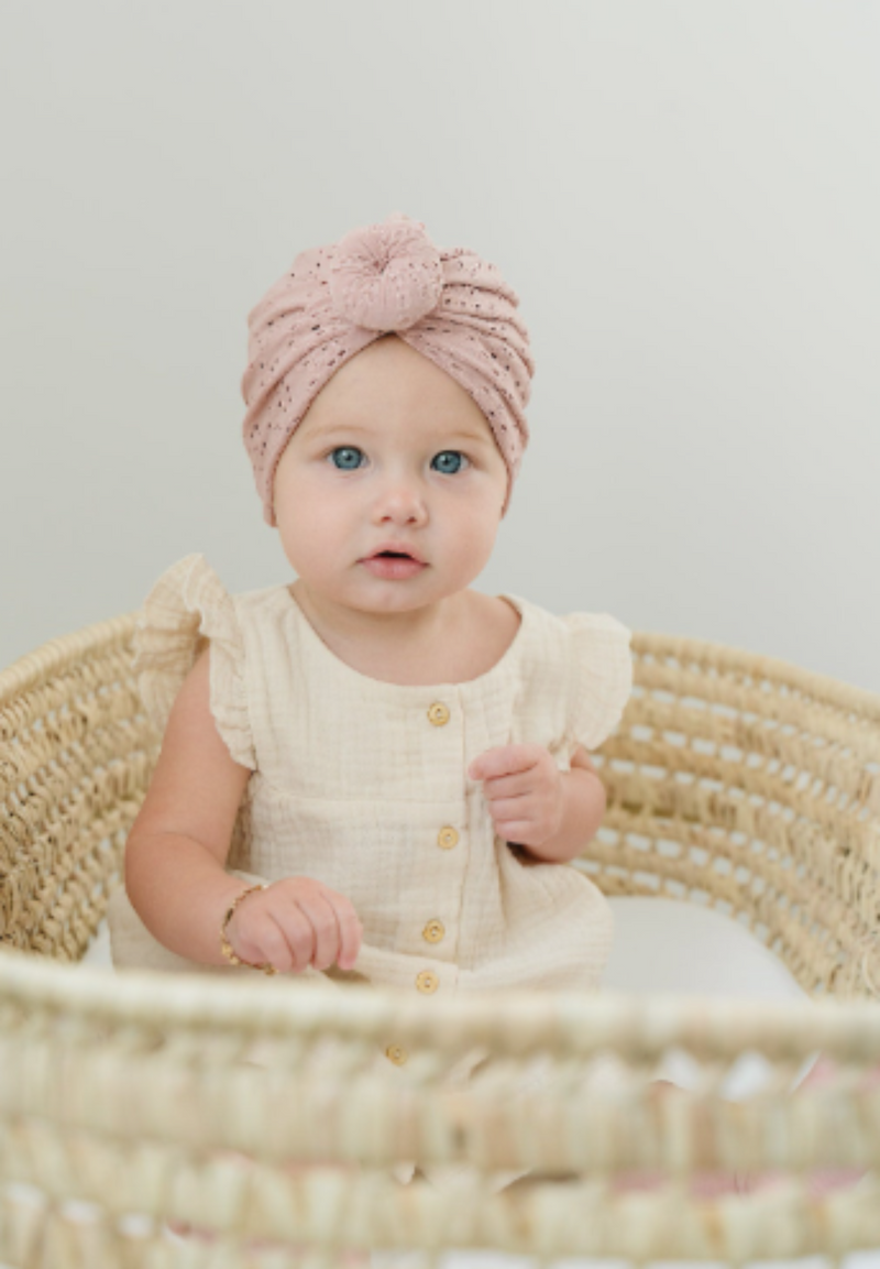 Eyelet Bun Baby Turban - Dusty Rose by Golden Dot Lane Accessories Golden Dot Lane   