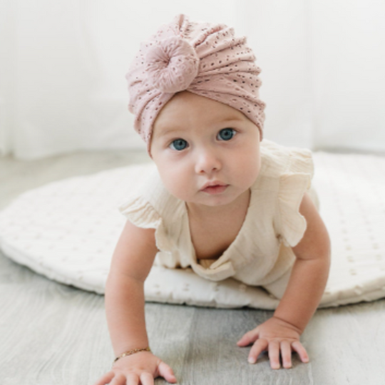 Eyelet Bun Baby Turban - Dusty Rose by Golden Dot Lane
