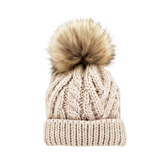 Pop Pom Knit Hat - Oatmeal by Huggalugs