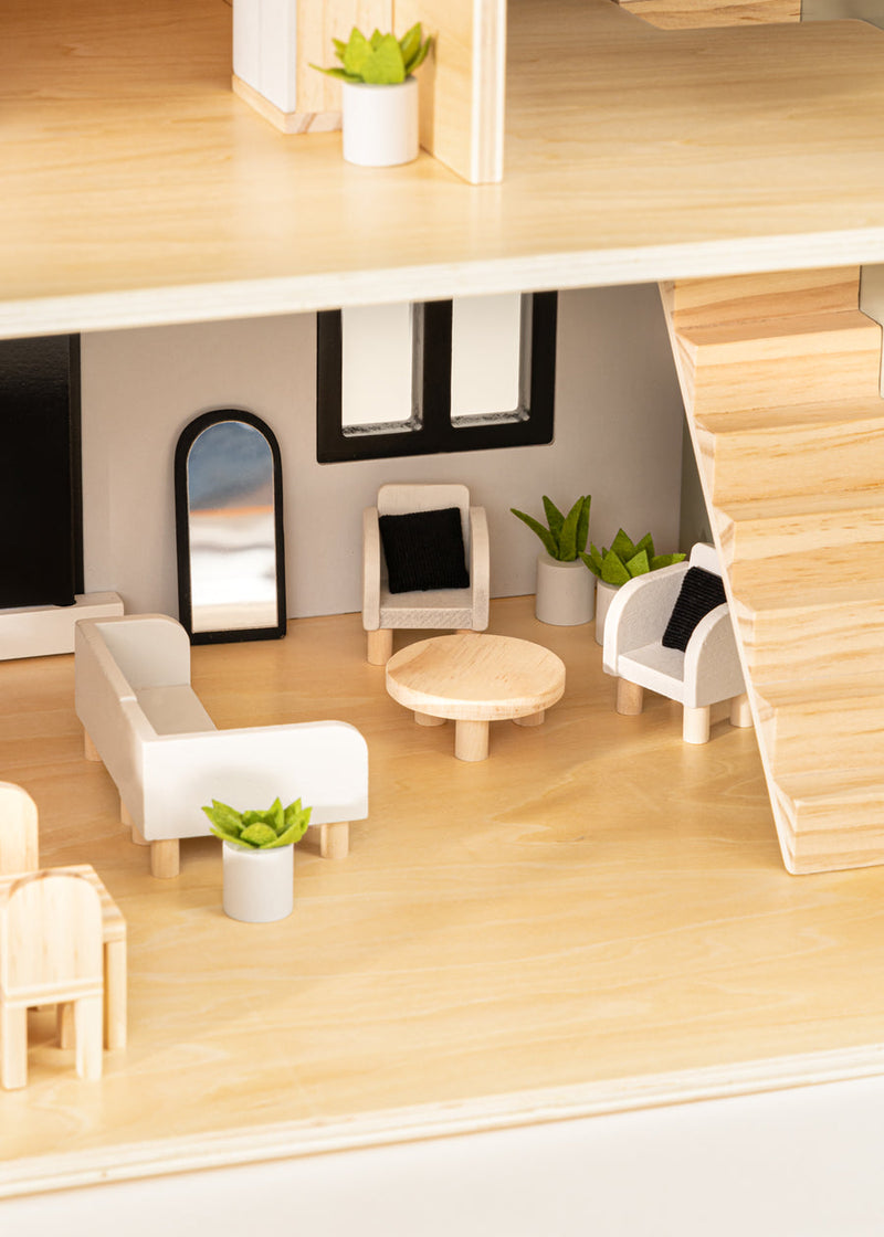 Wooden Doll House Living Room Furniture and Accessories - 10 Pieces by Coco Village Toys Coco Village   