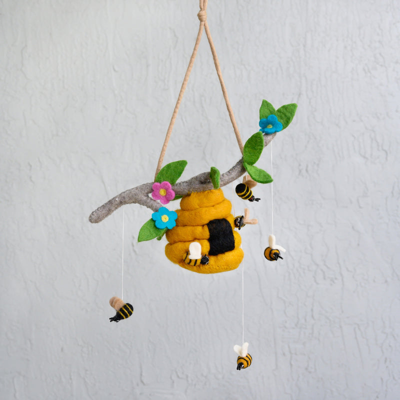 Wool Mobile - Beehive and Honeybees by The Winding Road Decor The Winding Road   