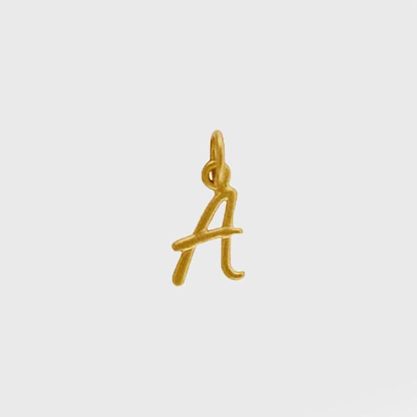 Gold letter 'A' charm on a light gray background