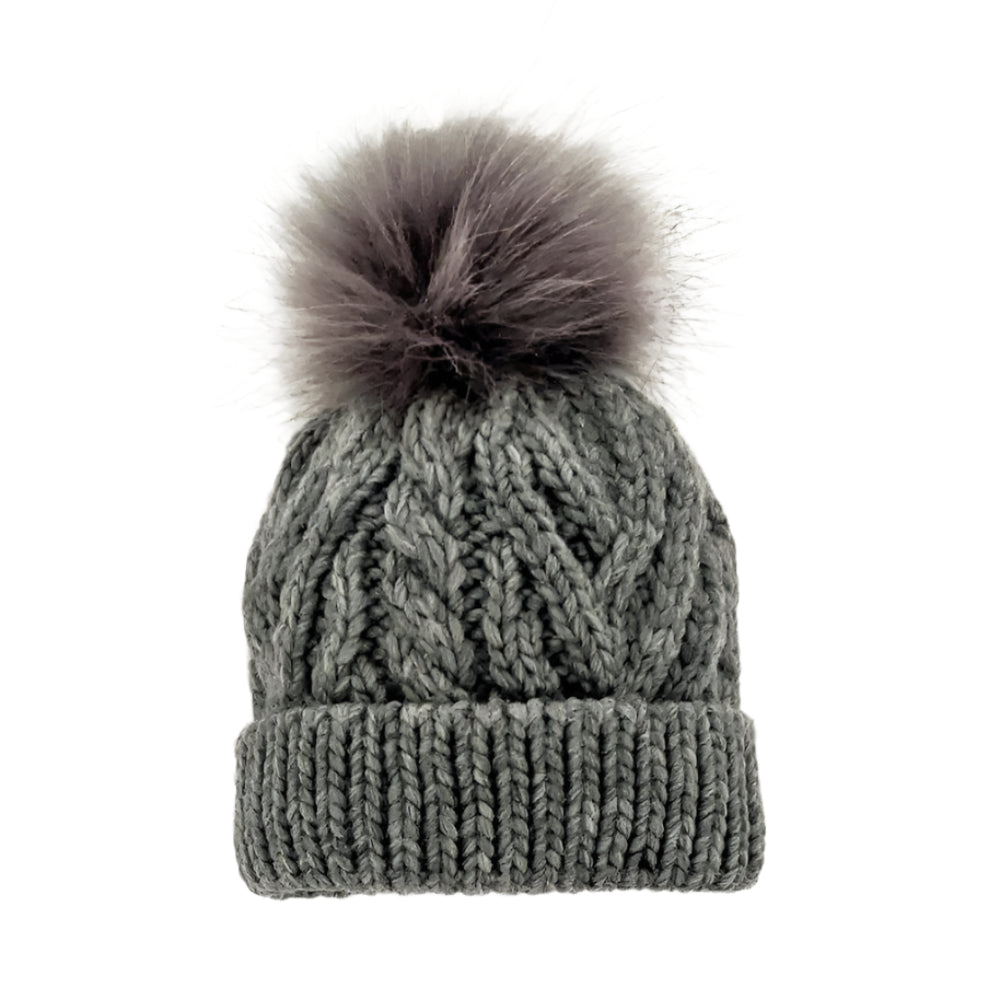 Pop Pom Knit Hat - Grey by Huggalugs Accessories Huggalugs   
