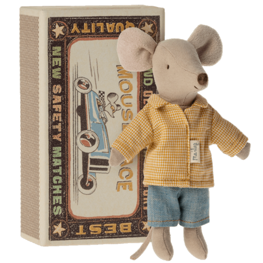 Big Brother Mouse in Matchbox - Yellow Checked Shirt by Maileg