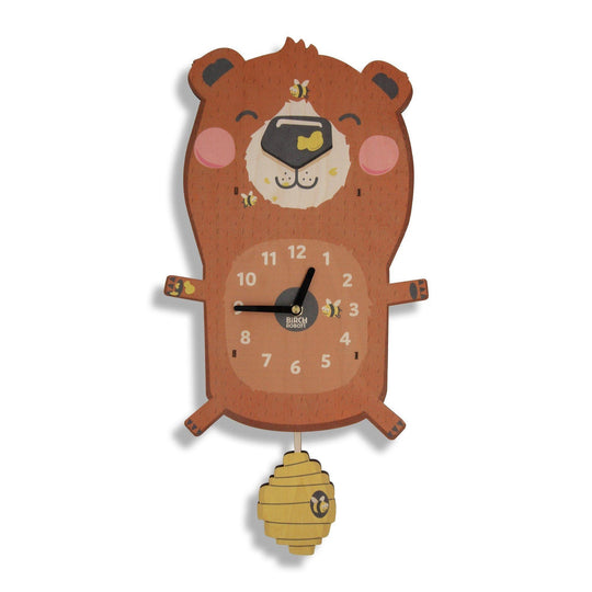 Linus the Bear Single Pendulum Clock by Birch Robot
