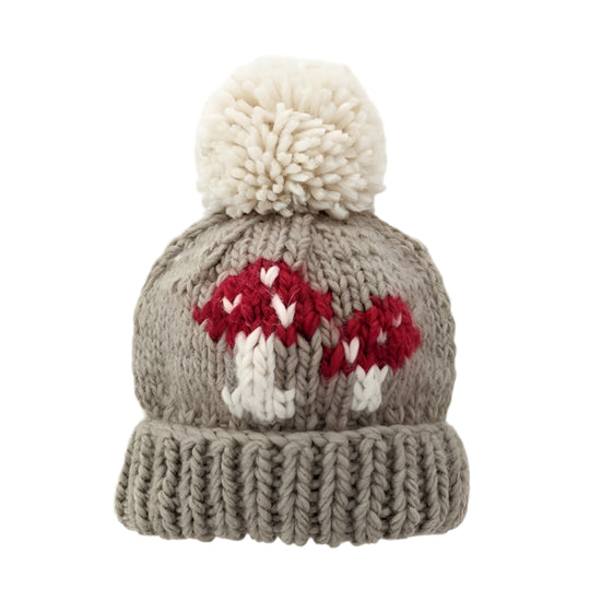 Mushroom Knit Hat - Pebble by Huggalugs