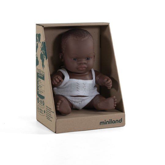 Newborn Baby Doll African Boy 8 1/4" by Miniland