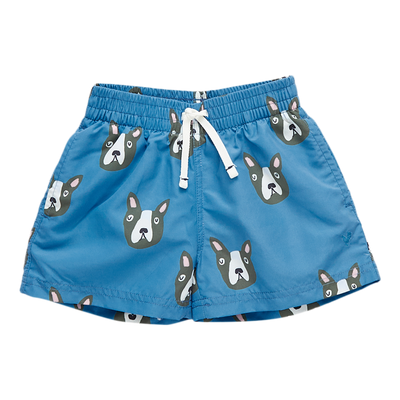 Boys Swim Trunk - Blue Boston Terrier by Pink Chicken