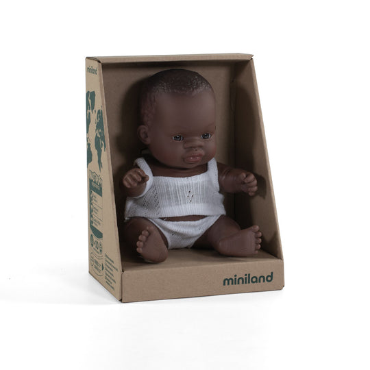 Newborn Baby Doll African Girl 8 1/4" by Miniland