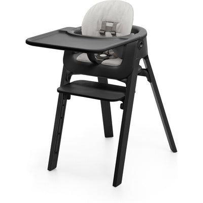 Steps High Chair Complete by Stokke Furniture Stokke Black Legs with Black Seat and Grey Cushion  