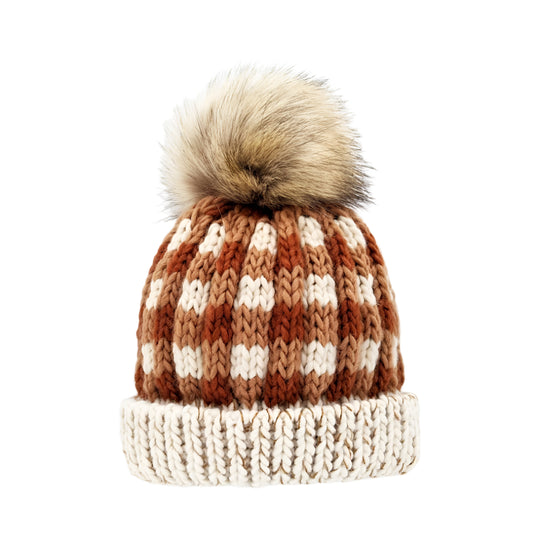 Buffalo Check Knit Hat - Sienna by Huggalugs