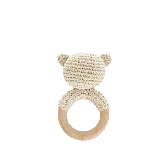 Cotton Crochet Rattle Teether - Cream Bear by The Blueberry Hill
