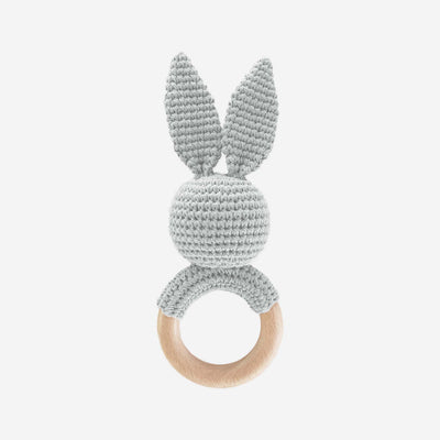 Cotton Crochet Rattle Teether - Grey Bunny by The Blueberry Hill Toys The Blueberry Hill   