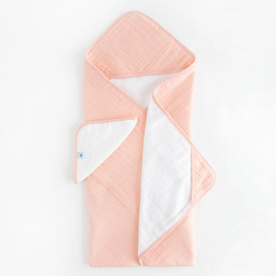 Cotton Hooded Towel + Washcloth Set - Rose Petal by Little Unicorn Bath + Potty Little Unicorn   