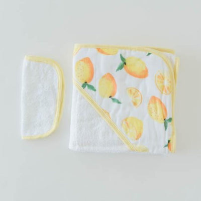 Cotton Hooded Towel + Washcloth Set - Lemon by Little Unicorn Bath + Potty Little Unicorn   