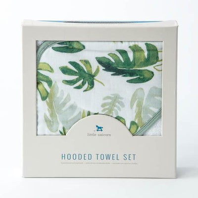 Cotton Hooded Towel + Washcloth Set - Tropical Leaf by Little Unicorn Bath + Potty Little Unicorn   