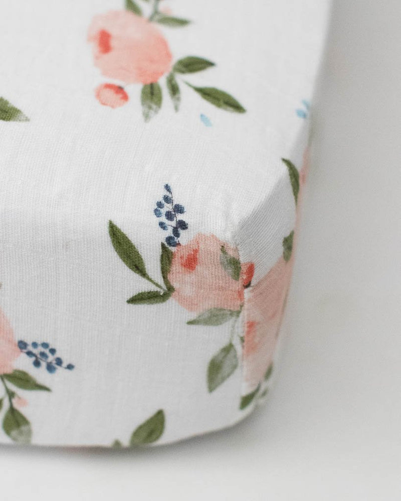 Cotton Muslin Fitted Crib Sheet - Watercolor Rose by Little Unicorn Bedding Little Unicorn   