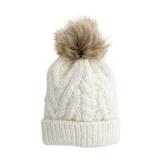Pop Pom Knit Hat - Winter White by Huggalugs