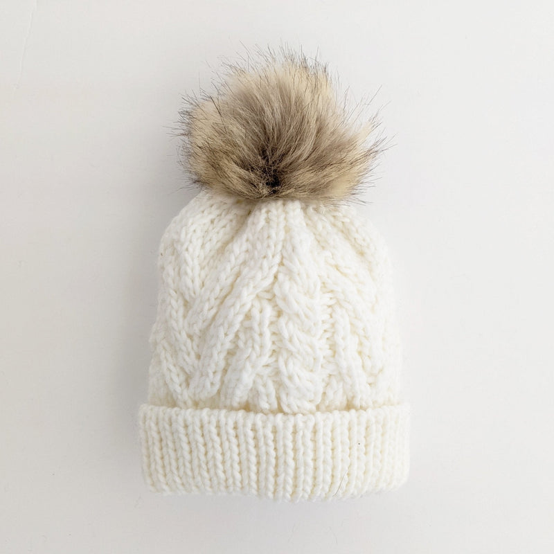 Pop Pom Pom Knit Hat - Winter White by Huggalugs Accessories Huggalugs   